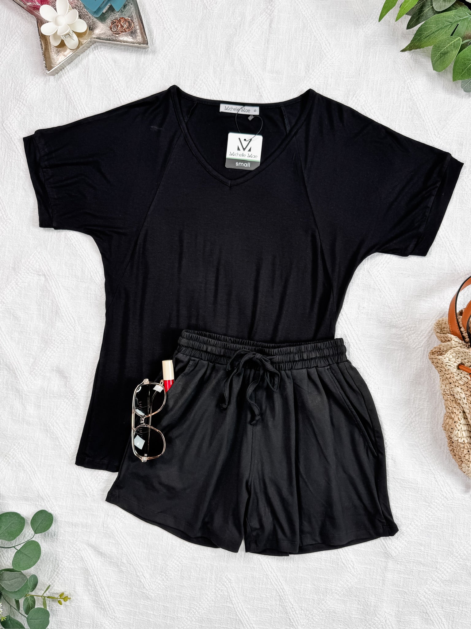 Bamboo V Neck Tee - Black